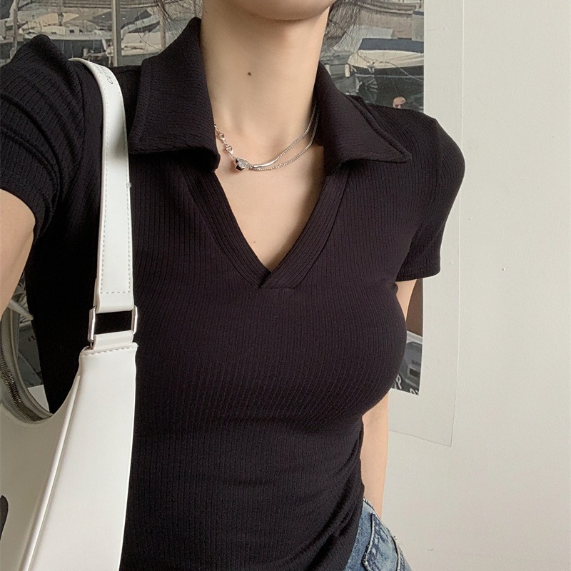 Designer Clothing Polo Collar Short Sleeved Summer Women's Clothing New Sexy Slim Fit Short Sleeved Top 2025 New Shirt Designer