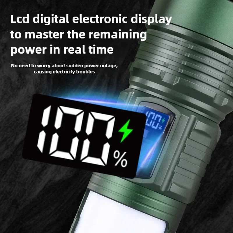 Multifunctional portable strong light flashlight telescopic zoom usb rechargeable multi-light source camping light with flame XJ250529