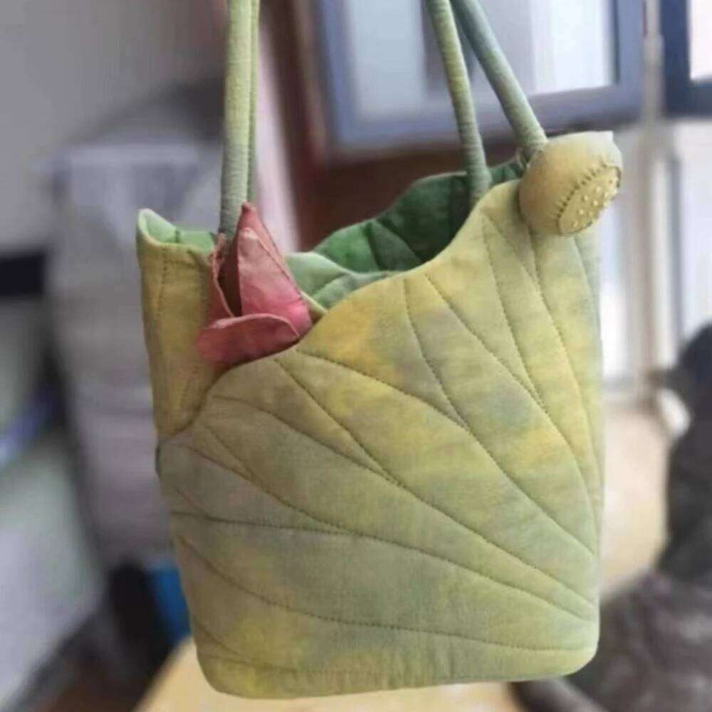 Niche design new lotus leaf hand carry shoulder Tote bag retro style fashion versatile bucket bags