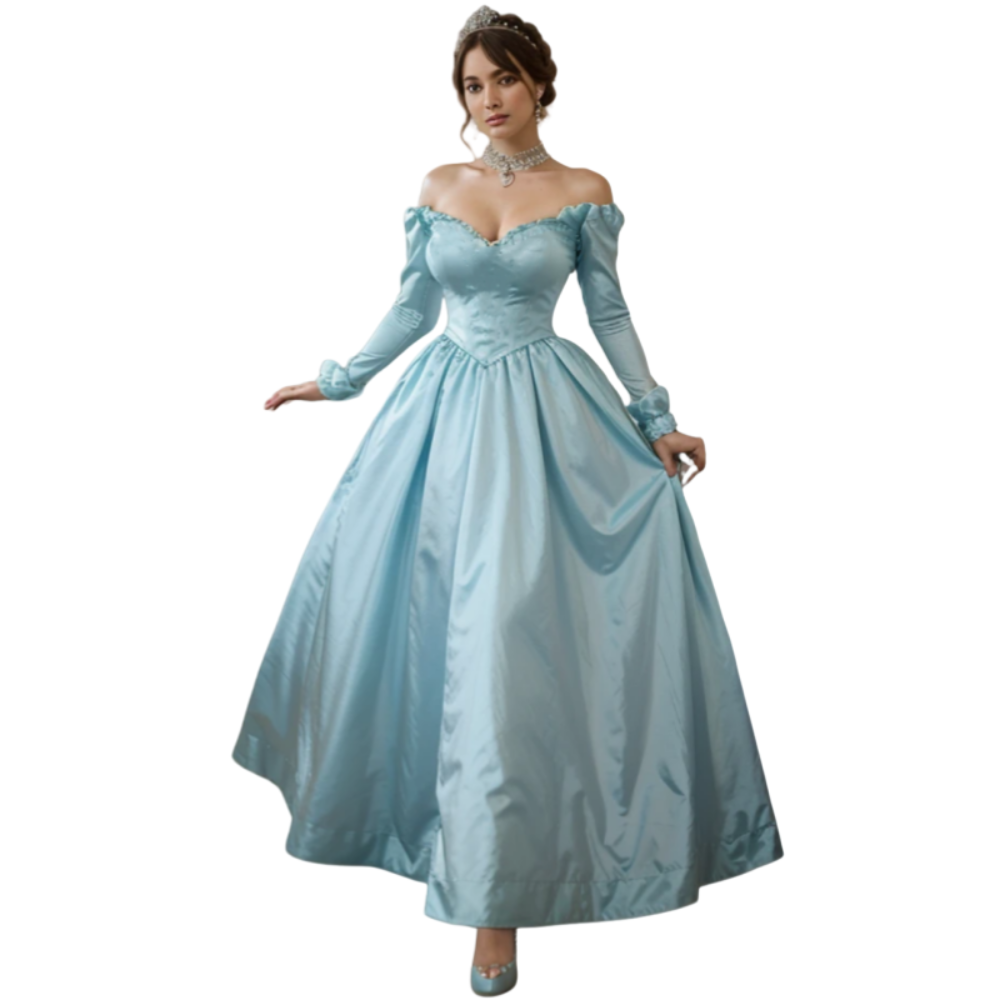 Rococo Medieval Prom Dresses Long Sleeve Off Shoulder Light Sky Blue Maxi Evening Gown Vintage Elegant Women Satin Party Events Wear