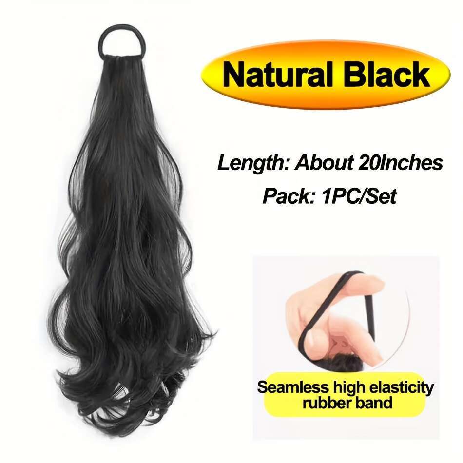 20inch Elegant Wide Synthetic - Heat Resistant Fiber, with Non-Slip Rubber Band, Women's Low Tie Accessory, Suitable for All Ethnicities, Natural