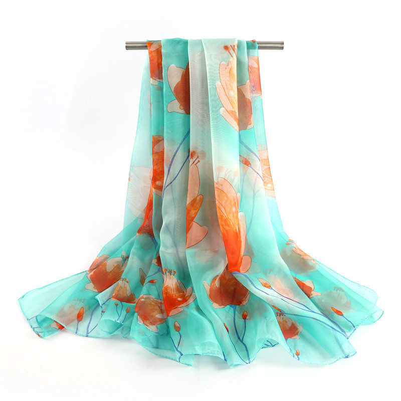 K863 Spring and Autumn new Korean version of printed sun-proof chiffon women's silk scarf fashion literary scarf long versatile neck scarf wholes