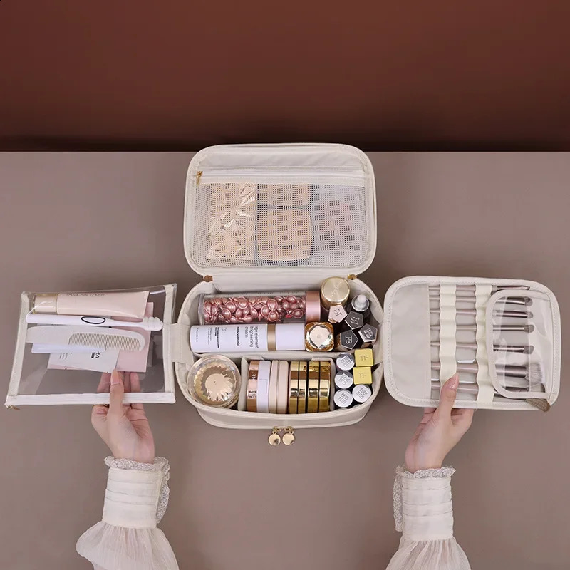 Doublelayered y cosmetic bag portable partition jewelry storage Large Capacity travel essential cosmetics organizer 250528