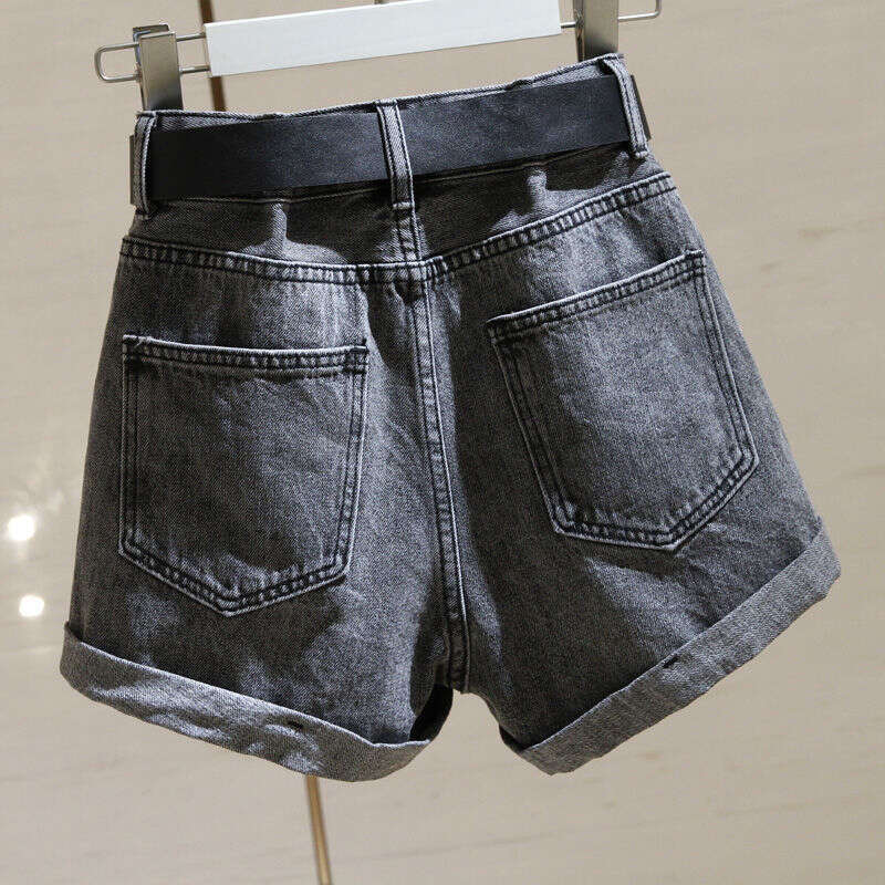 Shorts Women Denim Shorts Ash Gray Denim Shorts For Women Summer New Korean Style High Waist Slimming Rolled Hem Hot A Line Wide Leg Pants Jean Shorts
