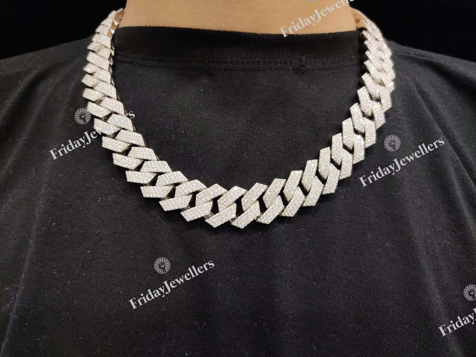 18MM High Quality Customize Sterling Silver VVS Moissanite Diamond Studded Iced Out Cuban Link Chain for Men Fashion Necklace