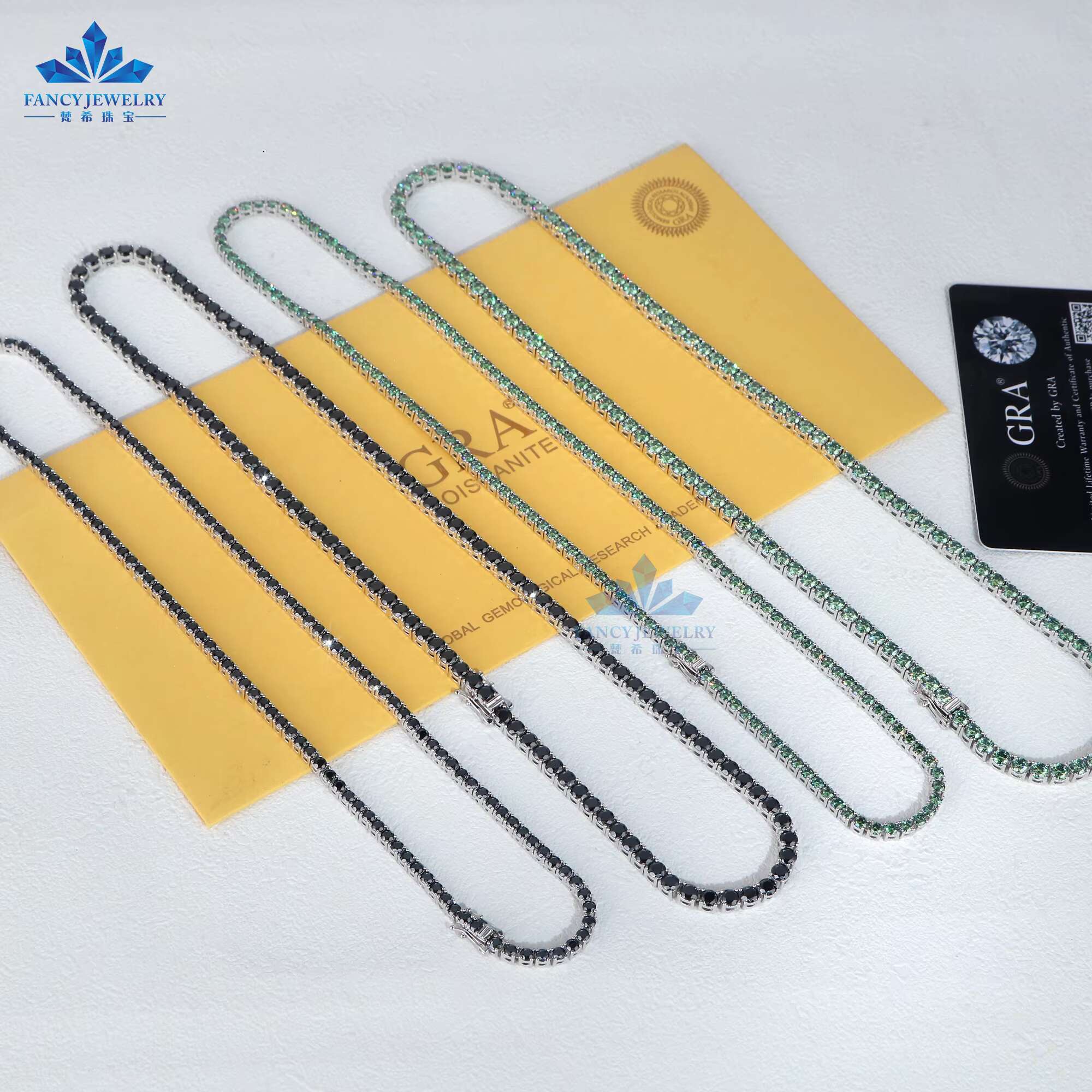 Drop Shipping VVS Diamond Tennis Chain 6.5mm Red Yellow Green Blue Pink Moissanite Tennis Chain 925 Sterling Silver