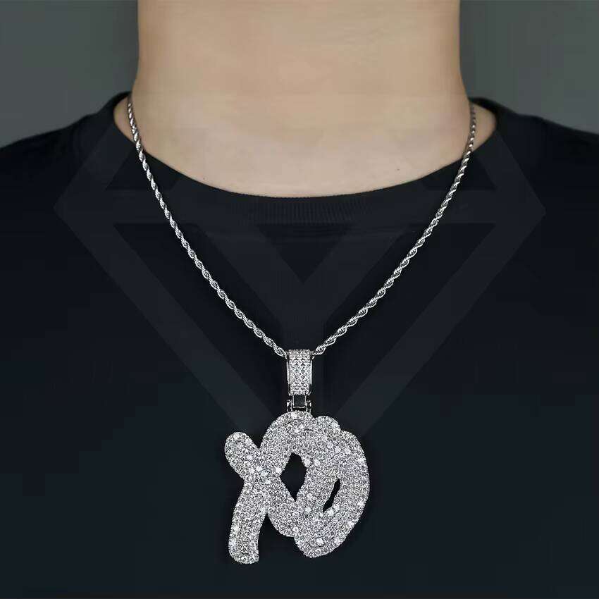 Customized Brass Iced Out Cubic Zircon Dia Sier Gold English Letter XO Pendant