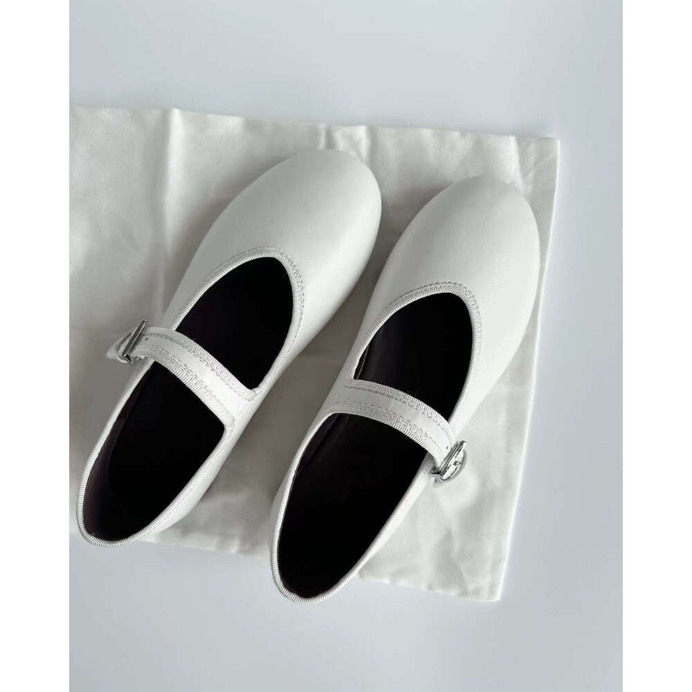 Grape Mom Round Toe Row Style One-Strap Genuine Leather Shallow Mouth Flat Ballet Mary Jane Single Shoes for Women