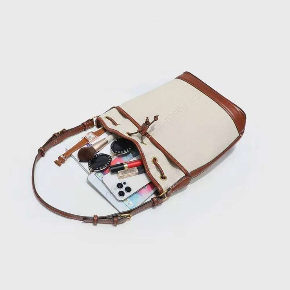 Women's Bags Designer Fashion Canvas Bucket Bag Designer Drawstring Handbags PU Patchwork Shoulder Crossbody Bags For Women New Purses