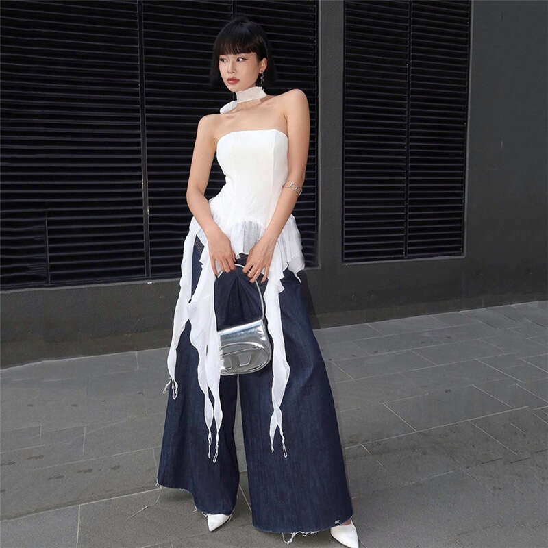 Summer Fashion Women's New Off-Shoulder Slim Tassel Tube Top Solid Color Versatile Camisole B5
