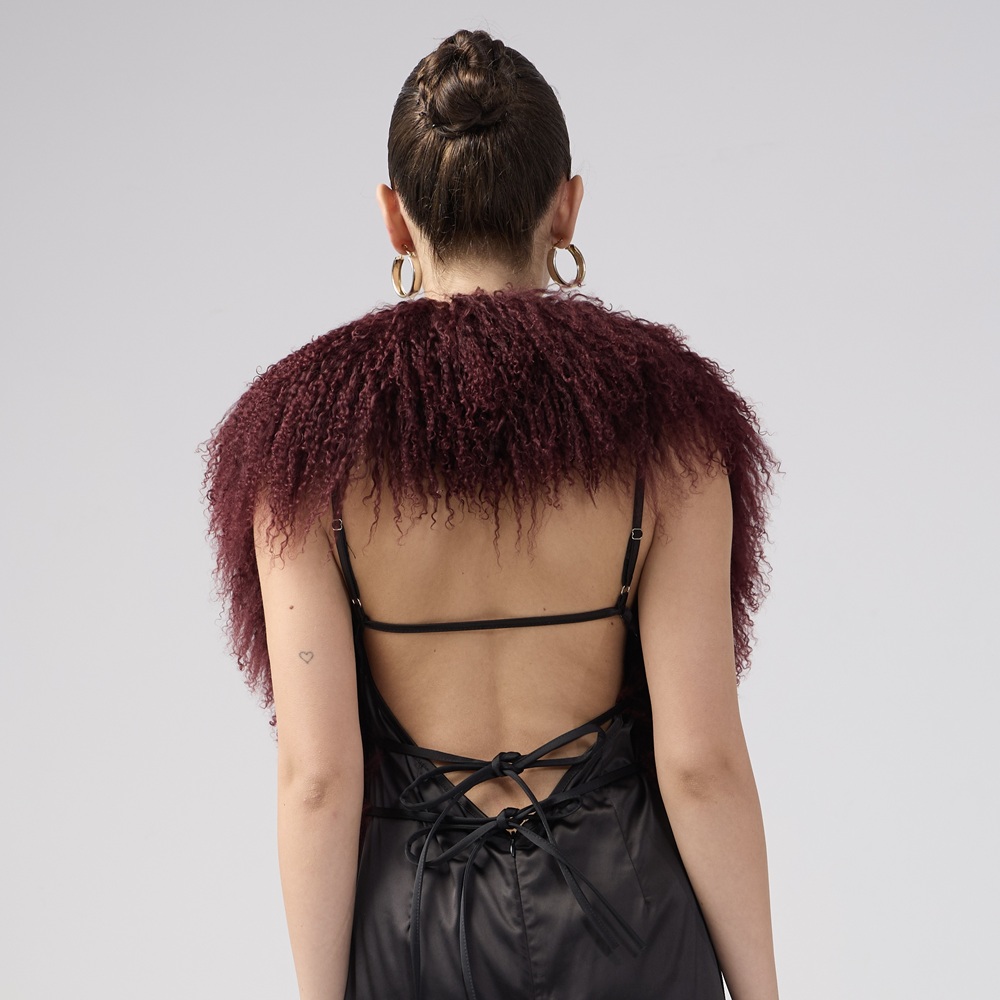 Luxurious Genuine Mongolian Fur Women Halter V-Neck Fur Vest Top