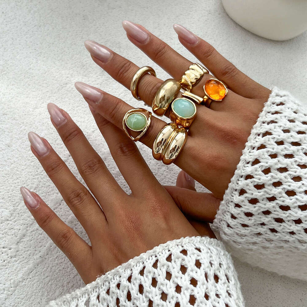Jewelry Fashion Sense Inlaid Acrylic Light Luxury Style Irregular Alloy Ring New Arrival