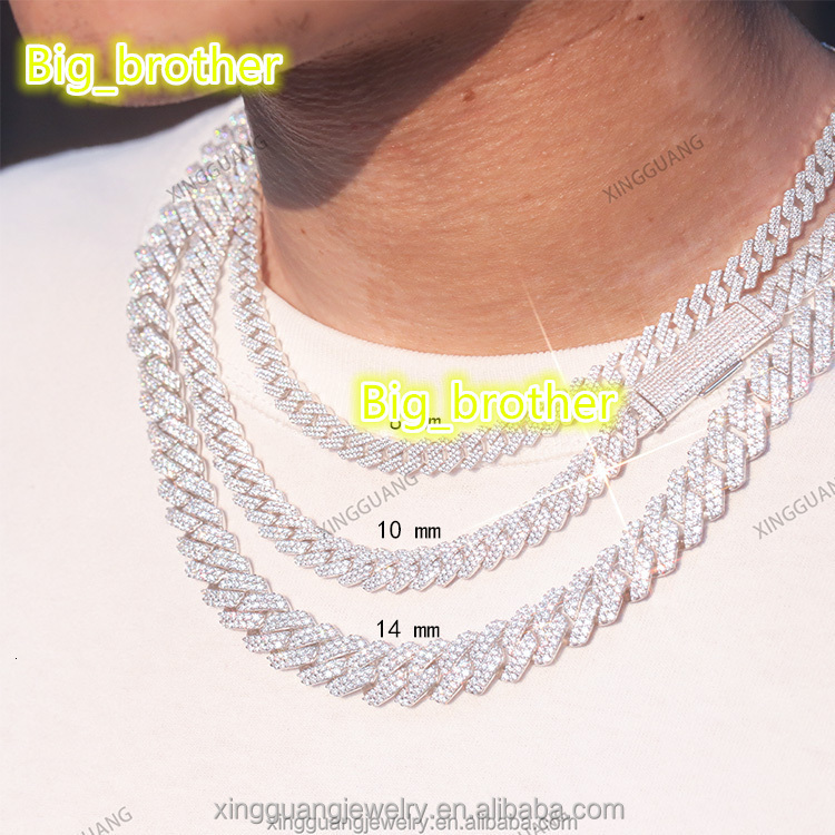 100% Pass Diamond Test Gold Plated S925 Sterling Silver VVS Moissanite Diamond Cuban Link Chain for Men Hiphip Fashion Jewelry