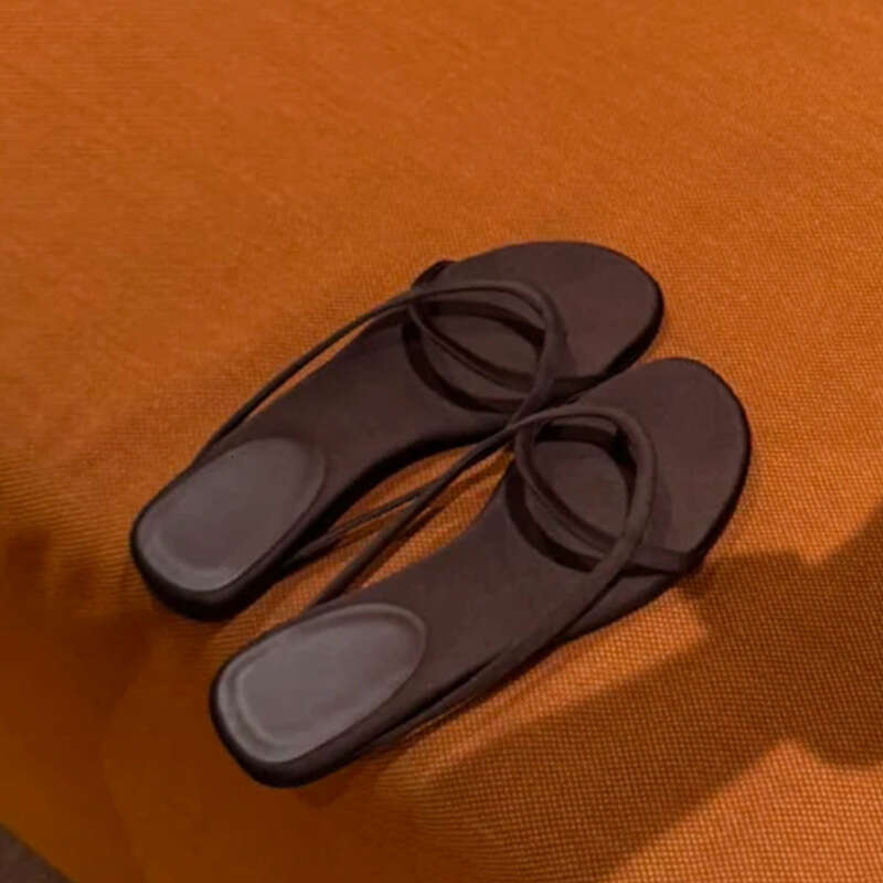 Genuine Leather French Style Thin Strap Toe Post for Women, Summer New Beach Vacation Flat Sandals
