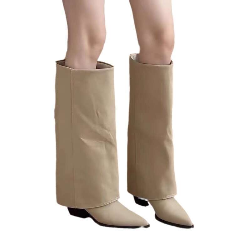 Genuine Leather Pointed Toe Chunky Heel for Women 2024 New Autumn Winter Riding Western Cowboy High Tube Long Boots