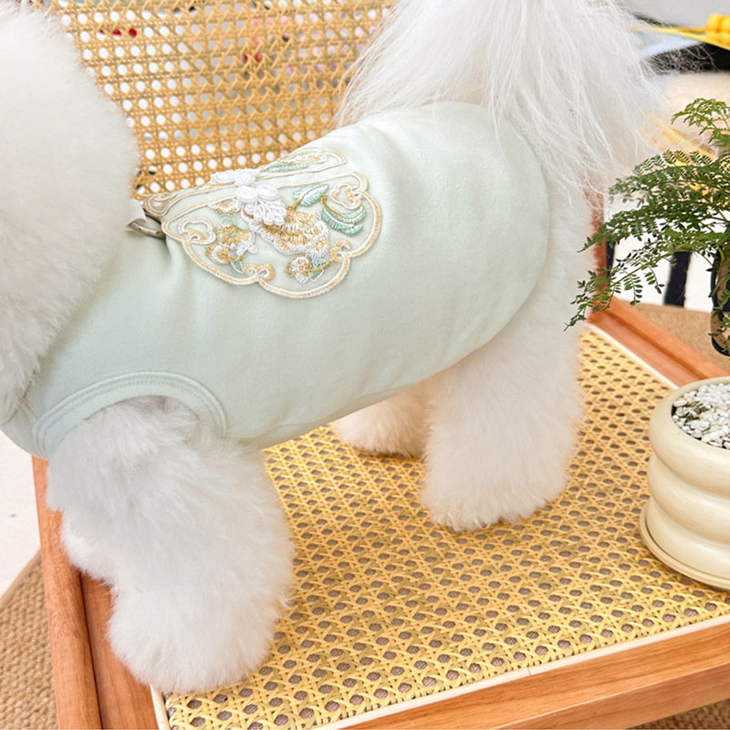 9Spring and summer new pet Chinese style dog cat clothes Teddy bear new Chinese style buckle embroidery drawable vest