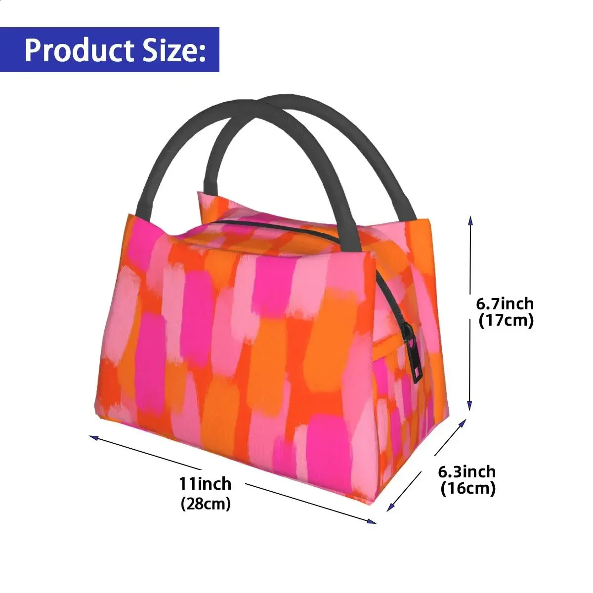 Abstract Paint Brush Lunch Bag For Women Pink and Orange Box Retro Outdoor Picnic Cooler Portable Thermal Bags 250528