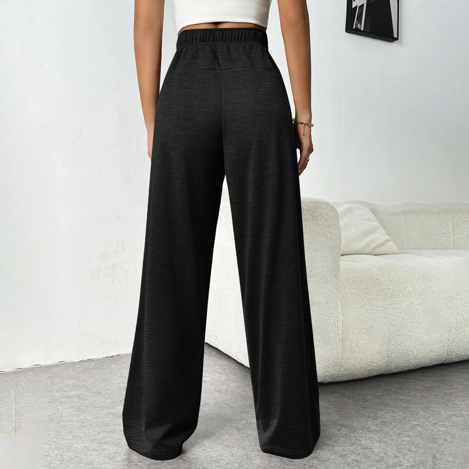 WomenS Fleece Lined Wide Leg Sweatpants High Waisted Drawstring Baggy Cargo Pants Fall Casual Joggers Tracksuit 250529Z