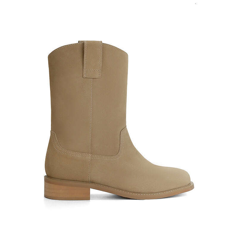 Su Yinyin Style Round Toe Chunky Heel Western Cowboy for Autumn Winter Fleece Lined Mid-Calf Short Women Boots