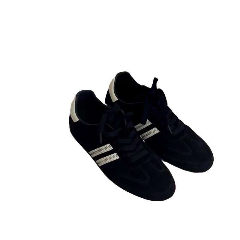 Genuine Leather Color-Block Round-Toe Lace-Up Flat Training for Women Casual Lightweight Running Sports Versatile Agan Shoes