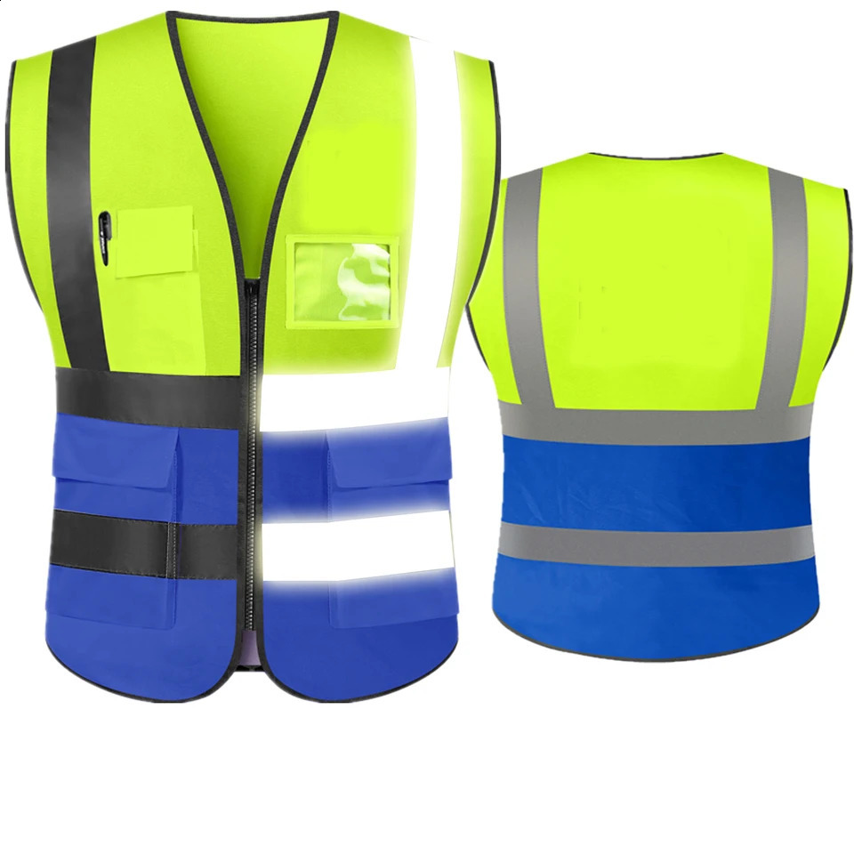 Hi Visibility Reflective Safety Vest With Reflective Strips and 5 Pockets Construction Work Uniform Vest ANSI Class 2 Standard 250528