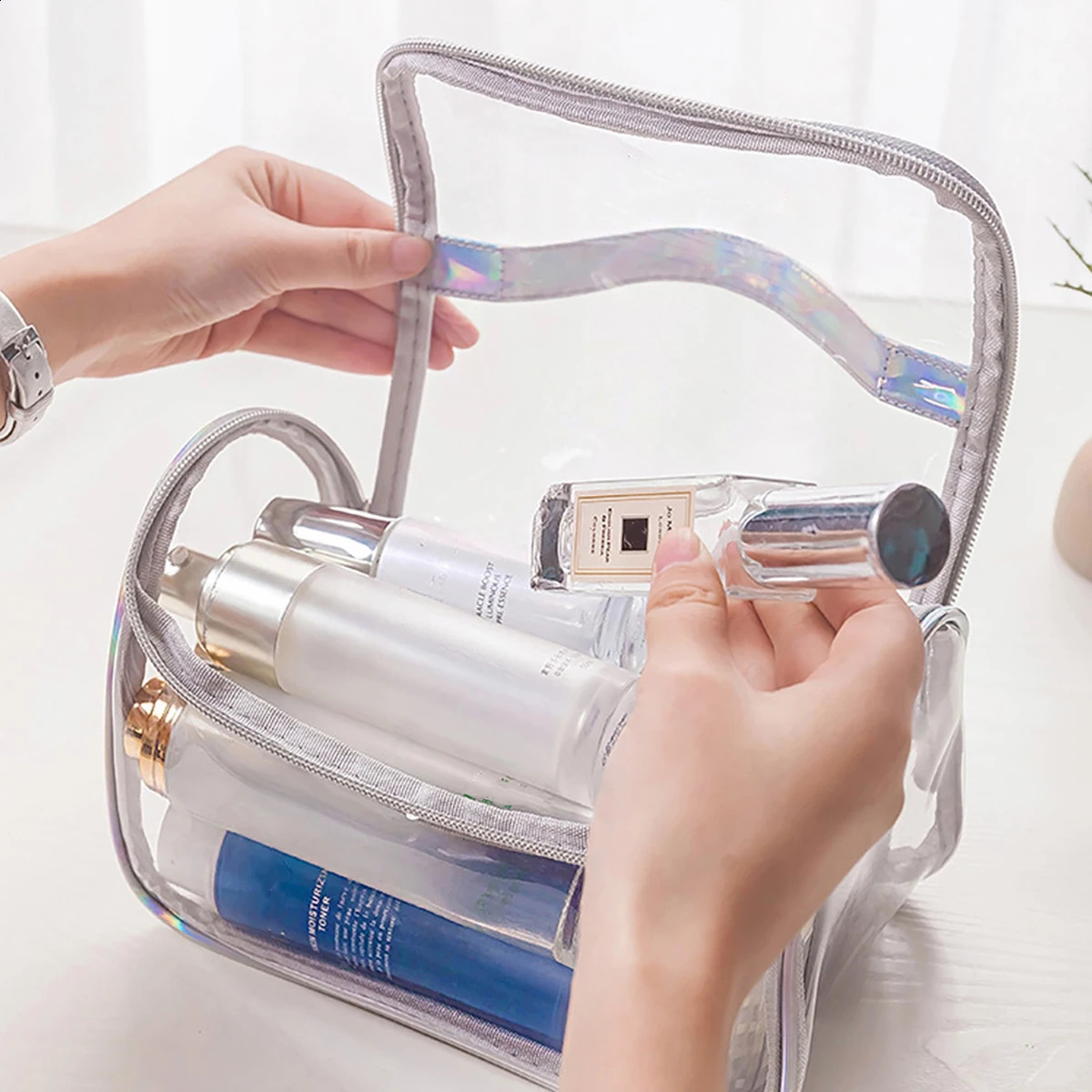 Transparent PVC Portable Cosmetic Bag Waterproof Toiletry Travel Bag 250528