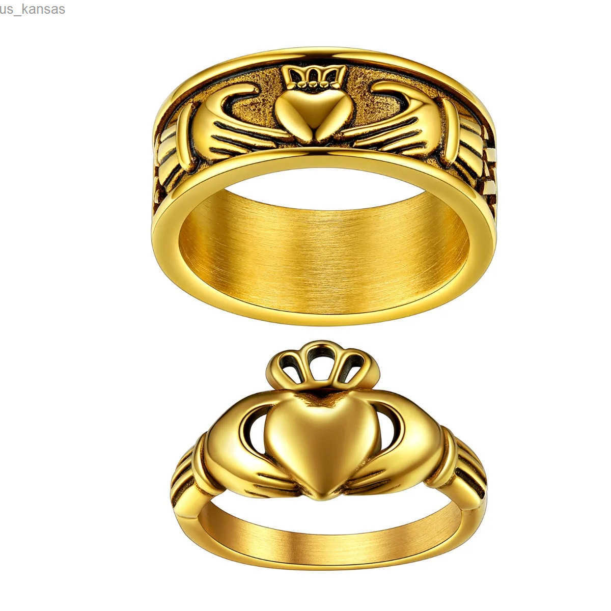 U7 Claddagh Rings for Love Retro-style Stainless Steel Crown Heart Hand Love Friendship Loyalty BFF Wedding Anniversary Jewelry X250529