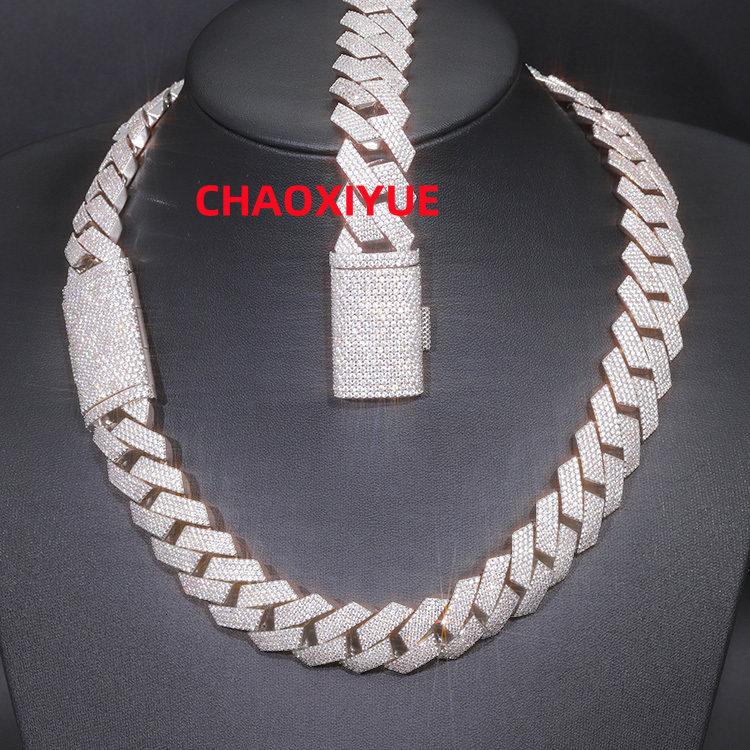 Moissanite Necklace 20mm Hip Hop Jewelry S925 Sterling Silver Bracelet Men Women VVS Iced Out Cuban Link Chain