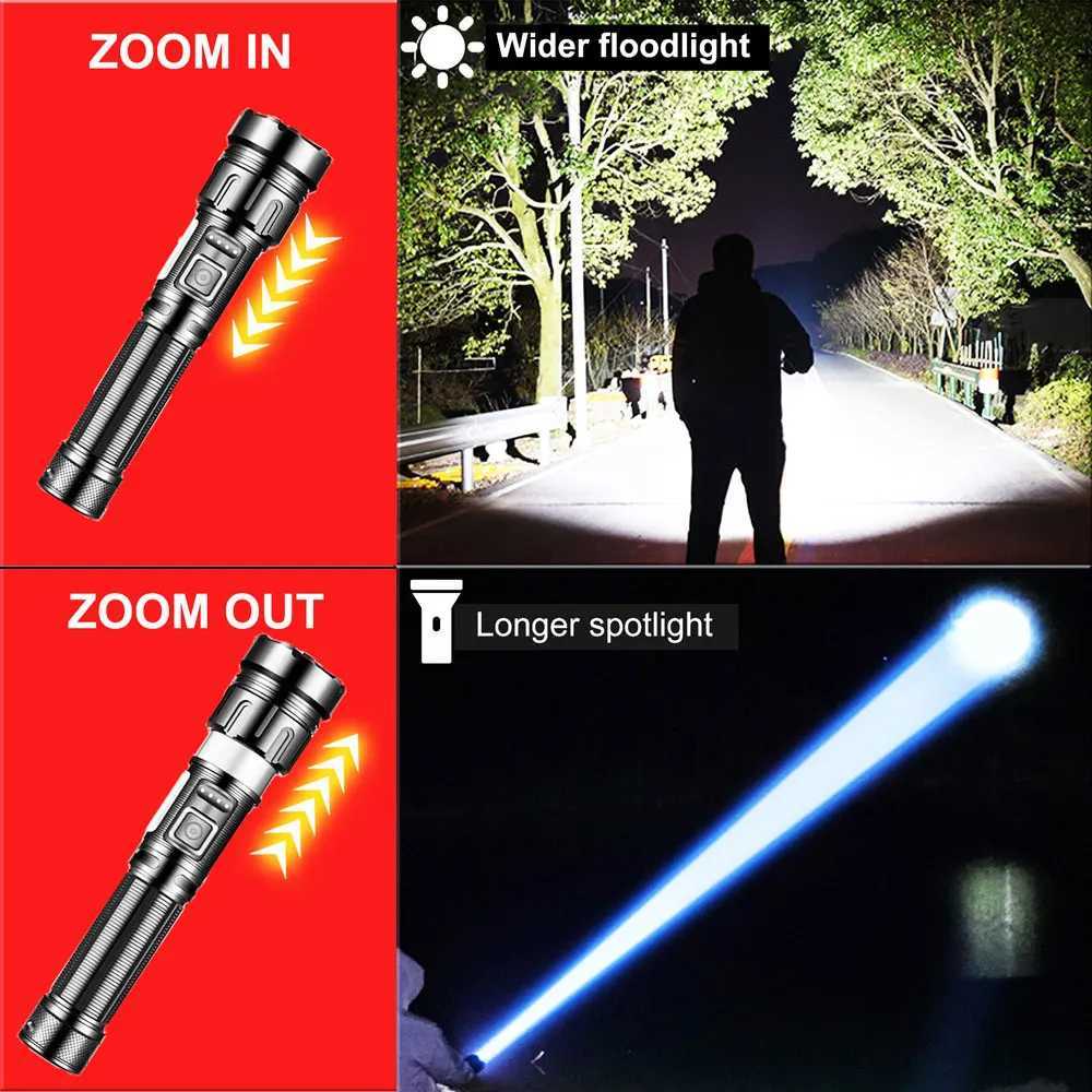 800 Meters Long Throw LED Flashlight COB Work Light USB Rechargeable Spotlights 1000000 Lumens White LED Tactical Flashlights XJ250529