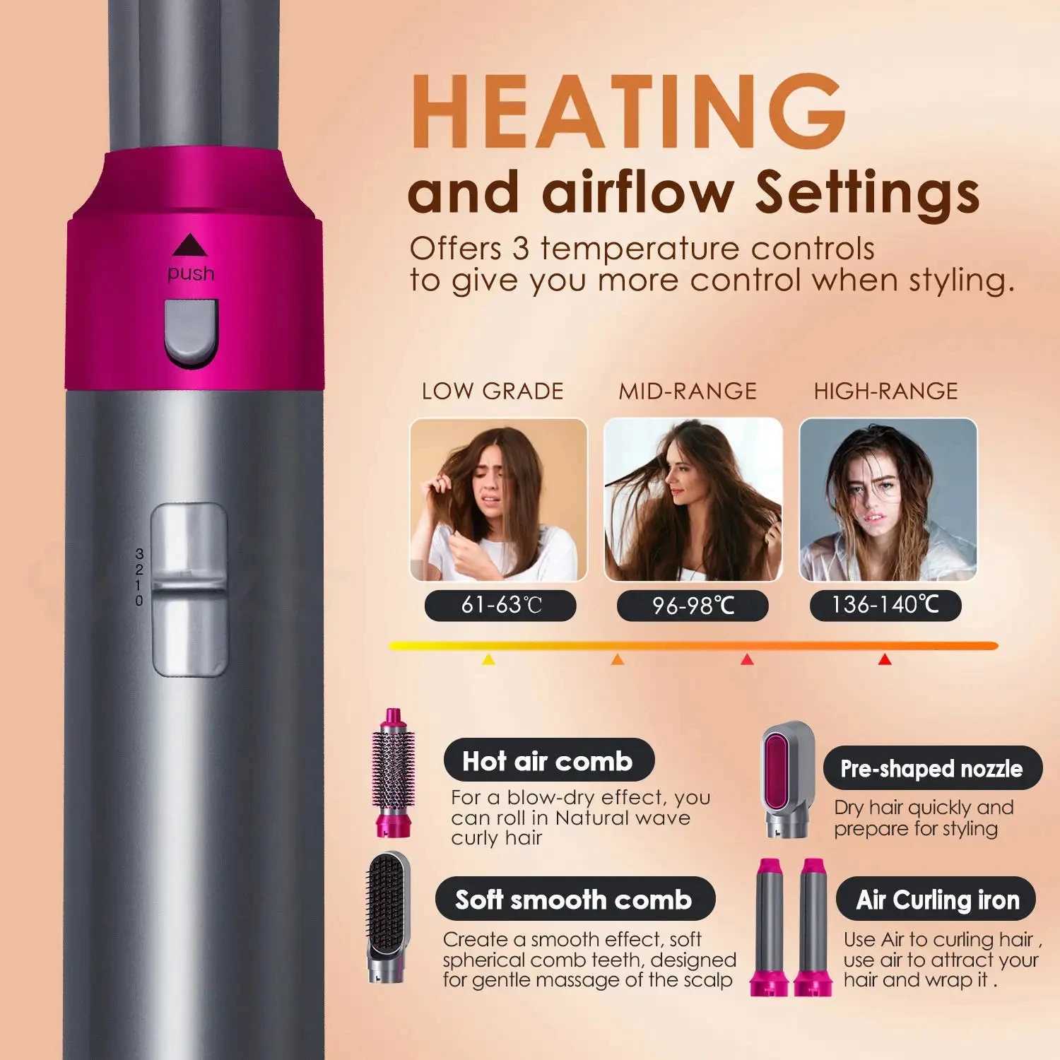 Professional Air Hair Styler 5 In 1 Hair Dryer Hair Curling Straightening Hair Drying 1000W Hot Air BrushesXJ250528