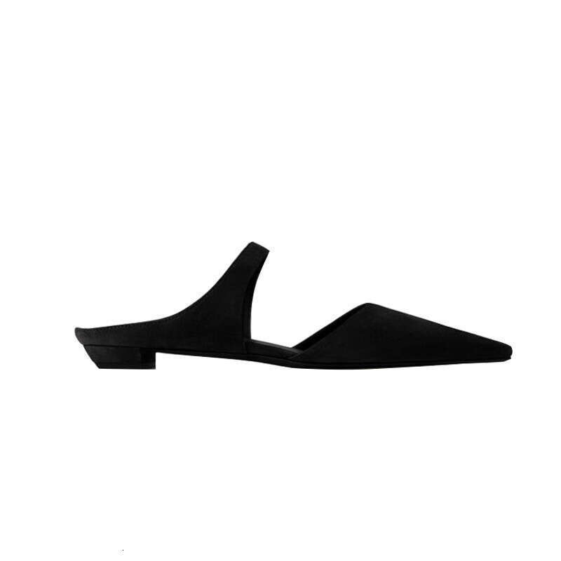 Baotou Half Slippers for Women 2023 New Summer Flat Pointed Genuine Leather Suede Mary Jane Shoes