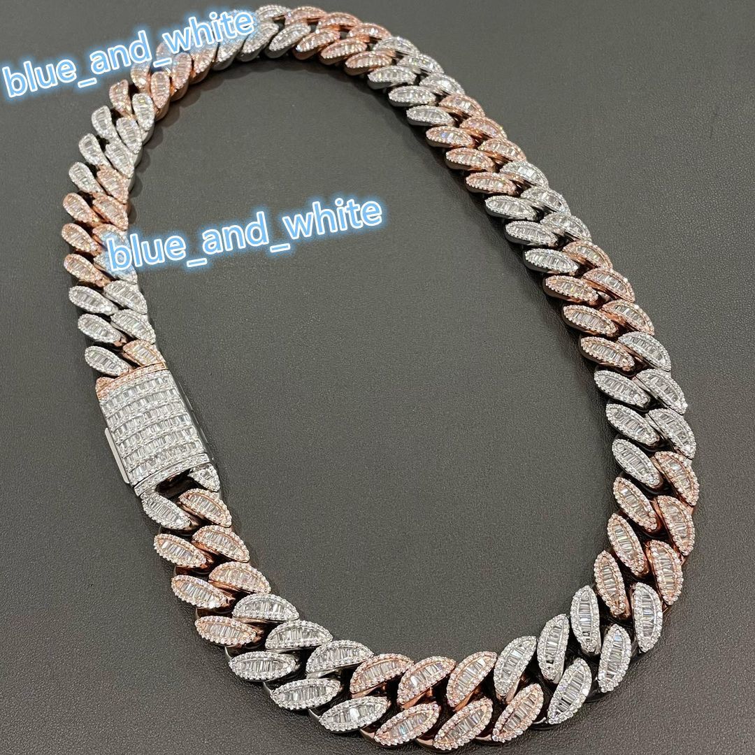 Two Tone Rose Gold White Gold Over Silver 18mm Iced Out SOLID Miami Cuban Link VVS Moissanite Diamond Cuban Chains