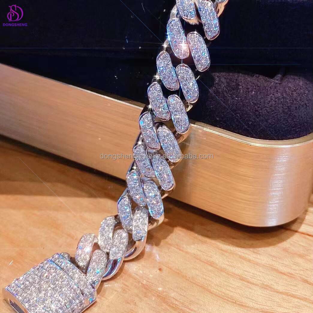 Hip Hop Fashionable 12mm Cuban Link Chain Custom White 925 Silver 14K 18K Jewelry Iced Out Moissanite Cuban Bracelet for Woman