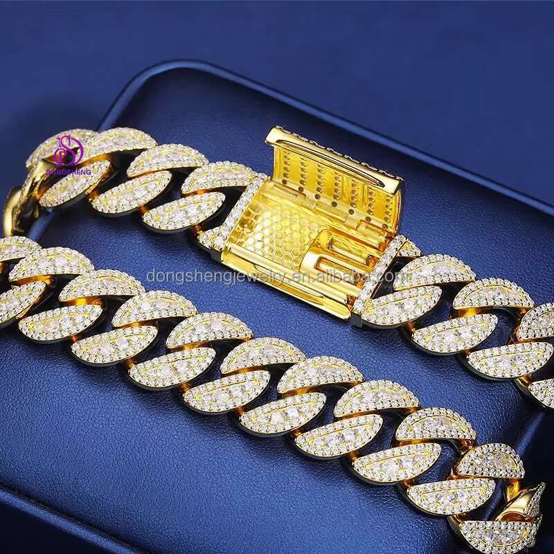 Vvs Moissanite Diamond Cuban Link Chain Bracelet Men Hip Hop Necklace Iced Out 925 Silver Factory Wholesale High Quality 16mm