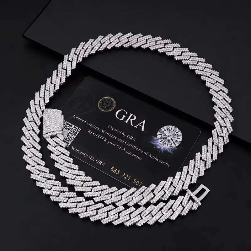 Passed Dia Tester Moissanite for Men 10mm 12mm 14mm Sier Hip Hop Iced Out Jewelry Moissanite Cuban Link Chain Through testing