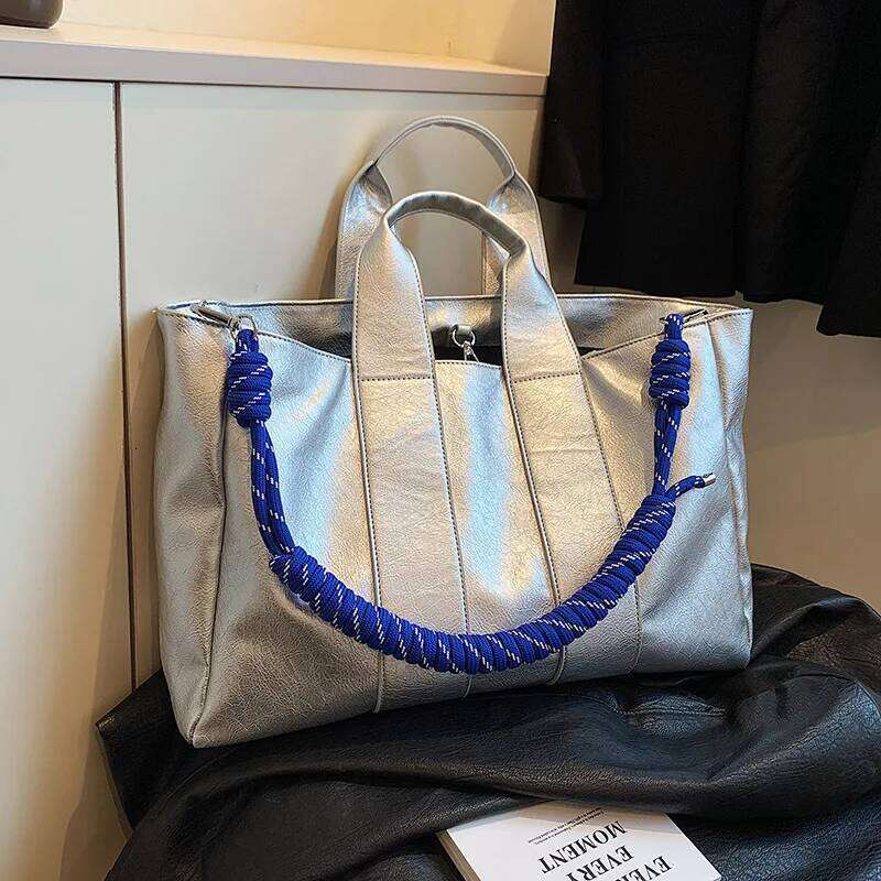 Women's Bags Designer Overlarge PU Tote Handbags Rope Strap Shoulder For Women High Quality Soft Shopper Purses Female Designer Bags Chic