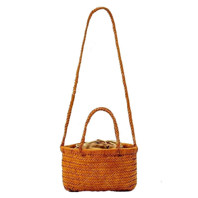 Tote Bag Braided Handbag New French Style Basket Handbag Genuine Leather Handwoven Tote Versatile Natural Color Crossbody Bag Shoulder Bag