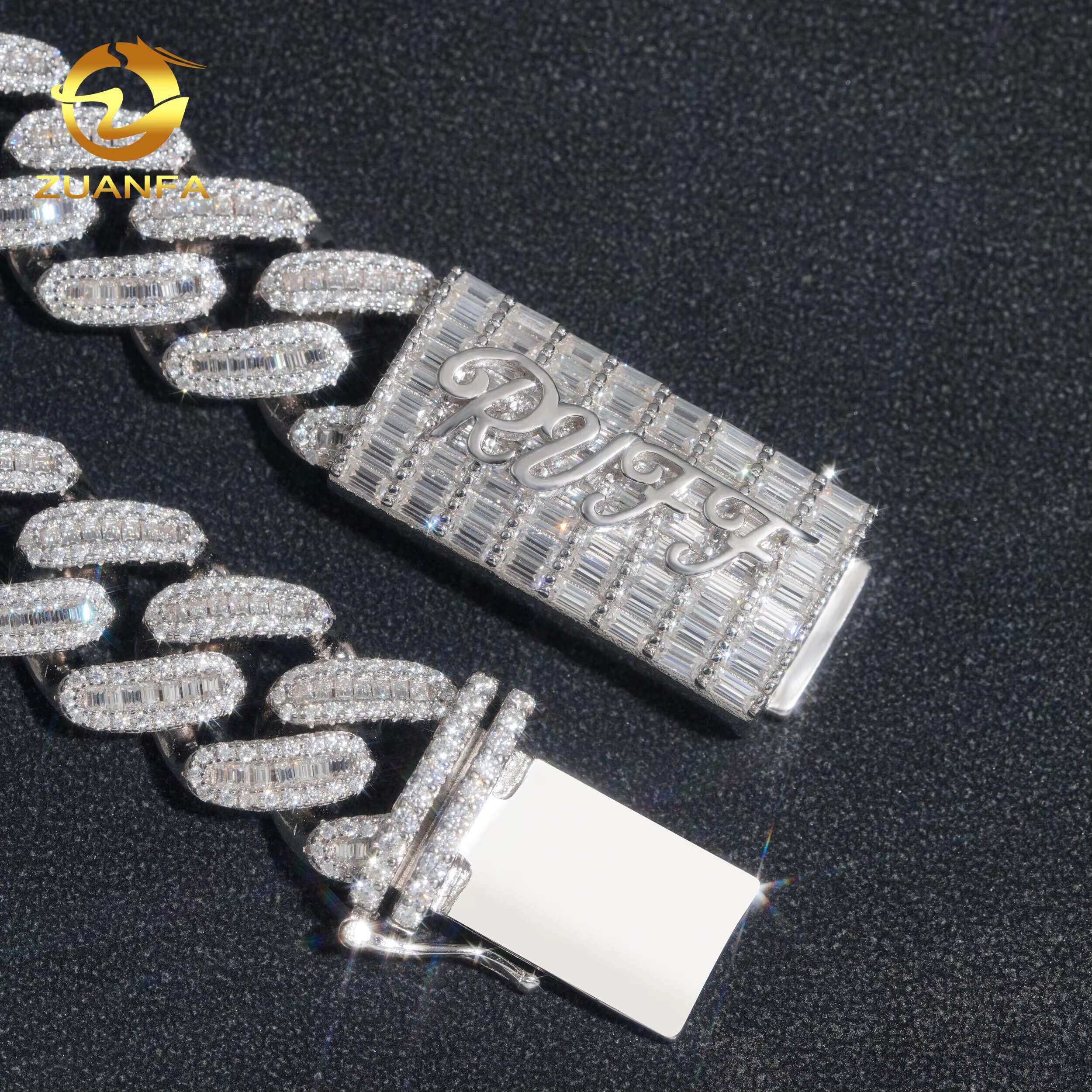Custom Jewelry GRA Certificate Passed Diamond Tester 16mm Moon Shape Vvs Moissanite Cuban Link Chain Rapper Hip Hop Necklace
