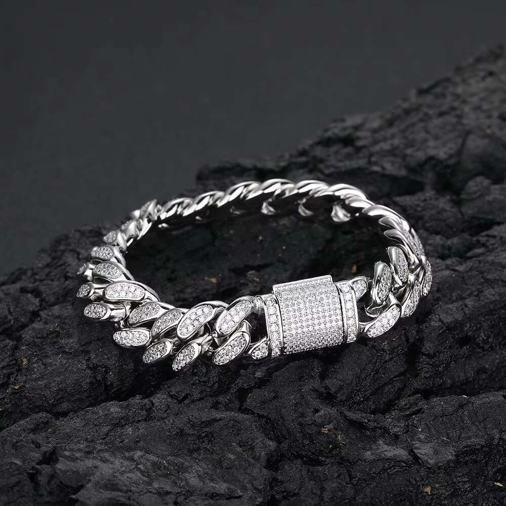 NUOYA Hight Quality D Color Vvs Moissanite Cuban Chain Iced Out Two Row Diamond Cuban Link Chain Hip Hop Jewelry for Men Women