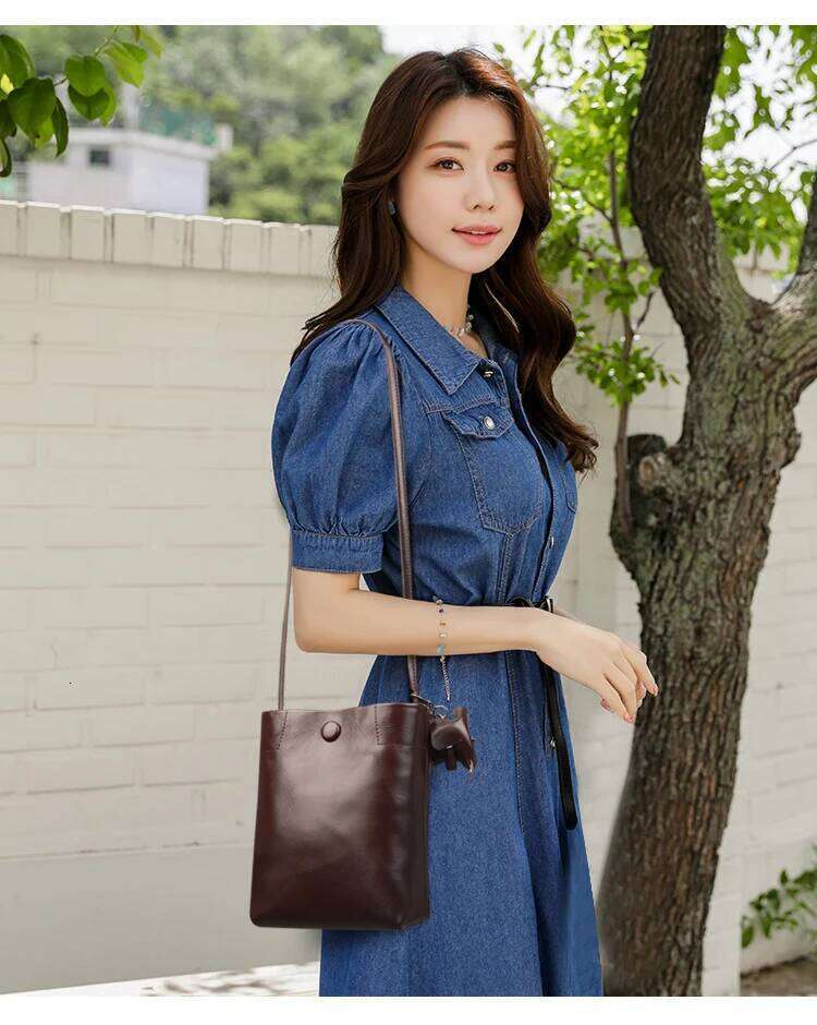 100% Genuine Leather Shoulder Women Crossbody Purse Designer Top Layer Plant Tanned Cowhide Phone Vertical Soft Bag