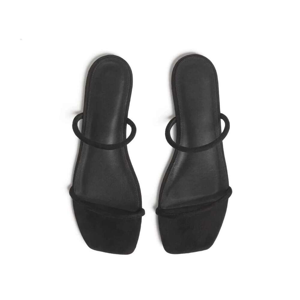 Sheepskin Version ~ Suede Niche Simple One-Strap Sandals for Women 2025 Summer Square Toe Flat Shoes Outdoor Slippers