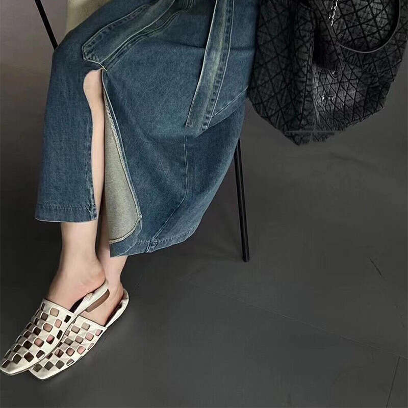 Genuine Leather Niche Wrinkled Square Toe Hollow Loafers for Women 2025 New Spring Summer Fashion Flat Low Heel Single Shoes