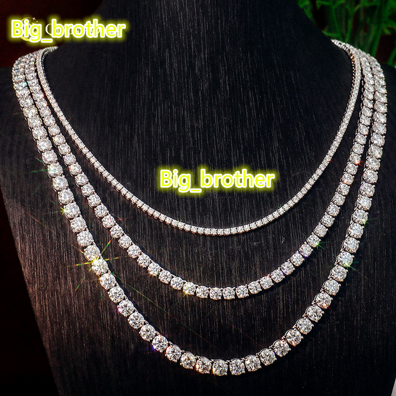 Hip Hop Iced Out D Color White Diamond VVS 925 Sterling Silver 2MM Moissanite Diamond Men Tennis Chain Necklace