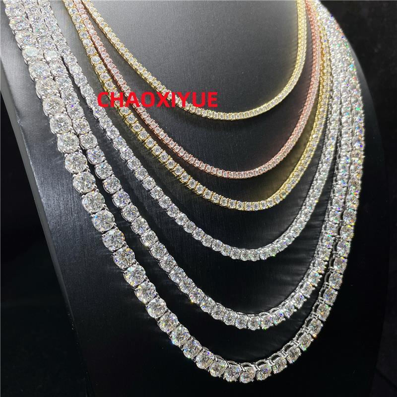 Hip Hop Iced Out D Color White VVS 925 Sterling Silver 2MM 3MM 4MM 5MM 6.5MM Moissanite Diamond Tennis Chain Necklace