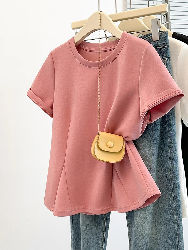 L4XL Plus Size Cotton T Shirt Women 2025 Summer Black White Or Pink Tees And Tops Korean Style Cute Mermaid Loose Tshirt 250519