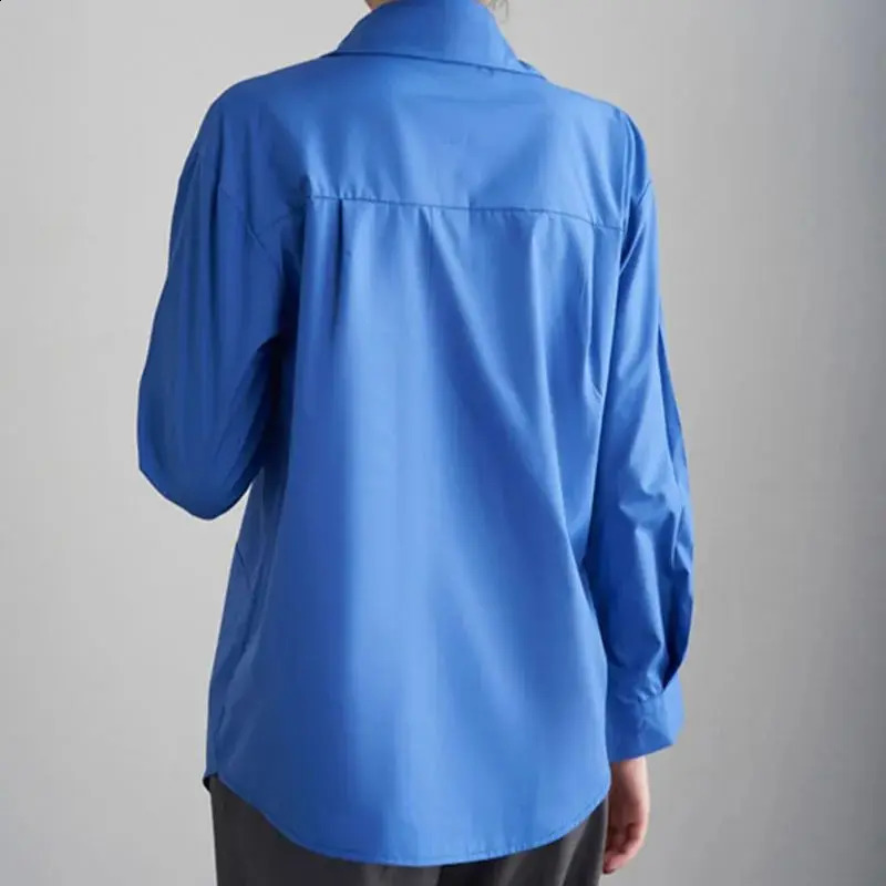 Womens Blue Shirt Spring And Autumn Long Sleeve Solid Color Casual Outdoor Top Korean Style Blouses For Ladies Fashion Shirts 250529Z