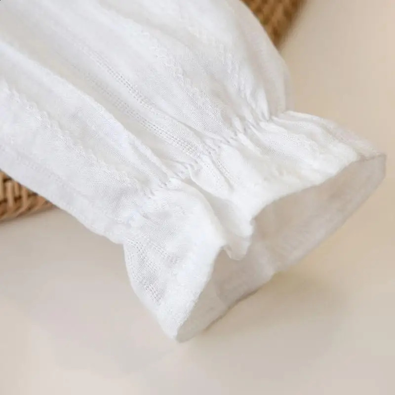 DAYIFUN Doll Collar Shirts Childrens White Cuffed Heart Embroidered ShirtSpring/Summer Solid Color Long Sleeved Fashion Top 250526bj