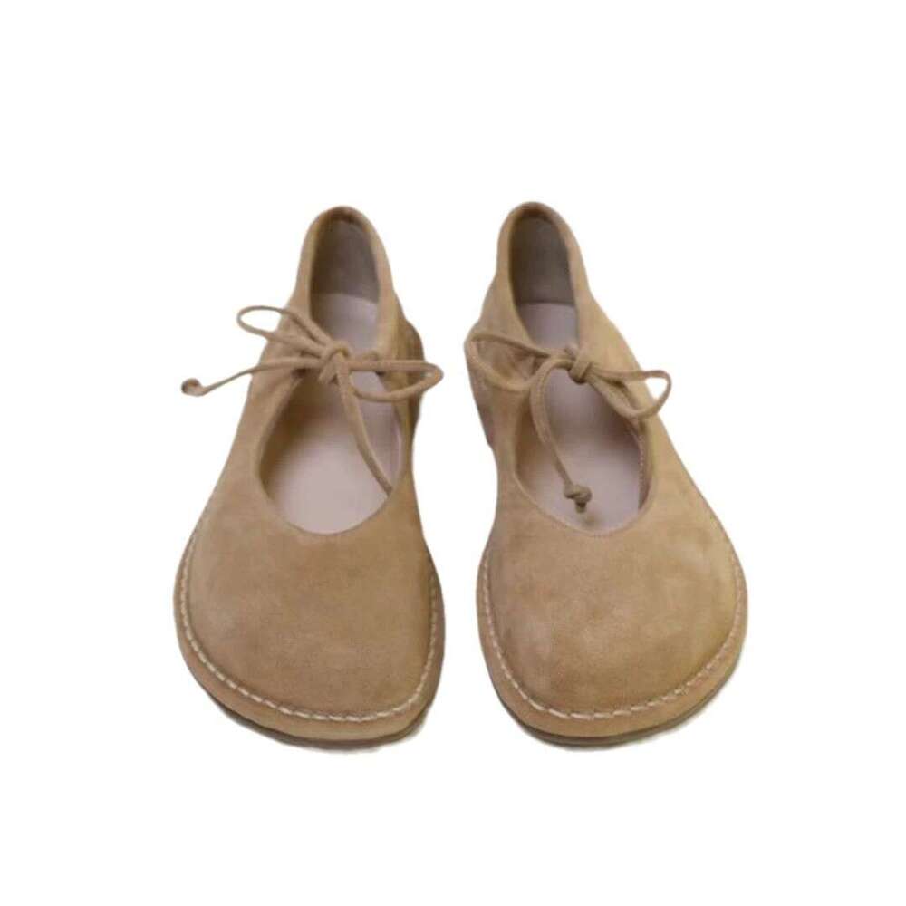 Korean Style Niche Lace-up Bowknot Round Toe Flat Ballet Women Spring Autumn Stitched Mary Jane Shoes