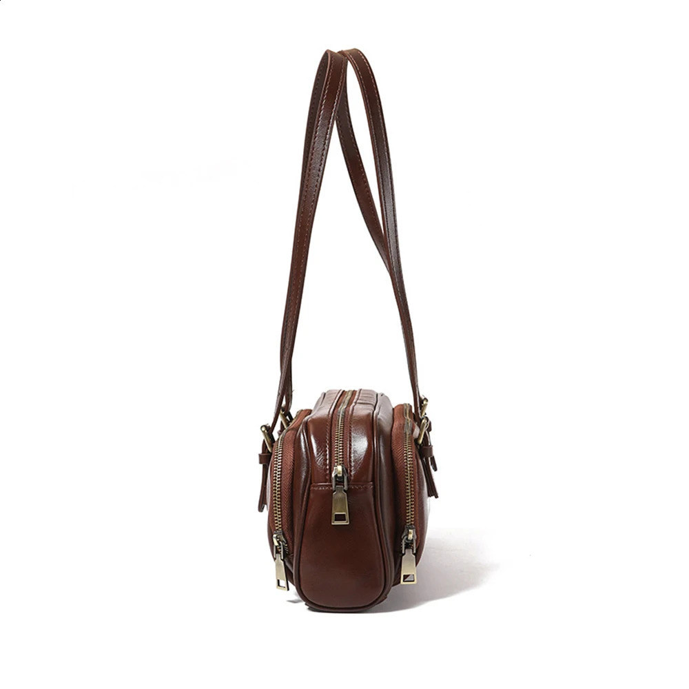 Single Shoulder Armpit Retro Baguette Bag Women Korean Fashion Leather Underarm Bowling Solid Color Lady Handbags 250528