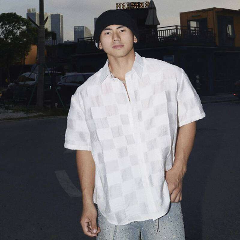 Women's Wear FEWQ Plaid Design Men's Shirt Turn-Down Collar Solid Color Single Breasted Casual Menswear Loose Short Sleeved Male Tops 3456